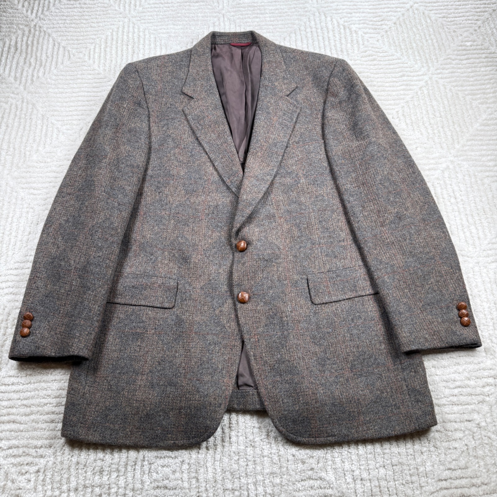 Vtg Hart Schaffner Marx Blazer Men 46r Tweed Windowpane Sport Coat Heritage 70's